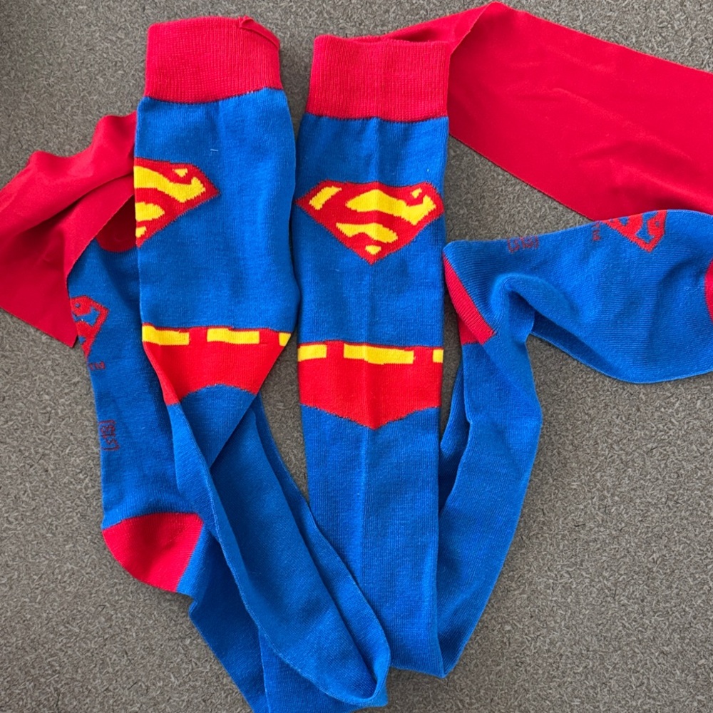 Superman Themed Blue and Red Thigh High Socks with Capes